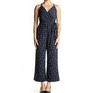 Kaileigh Jumpsuit Womens XL Navy White  Print Polyester Wide Leg Spaghetti Strap